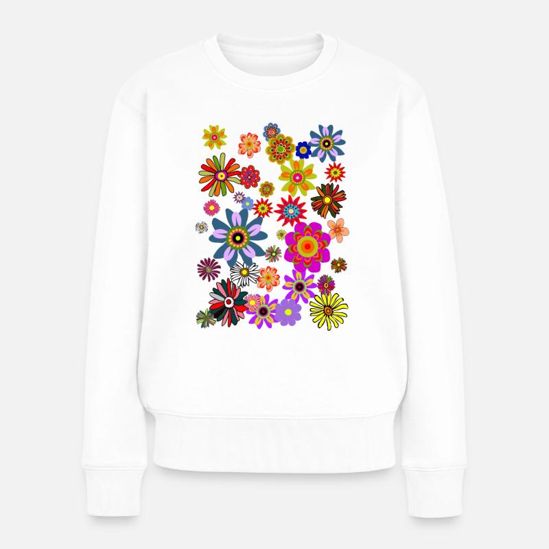 Flower Power Fleurs Pop Art Paix Amour - Pull Premium bio Femme - blanc