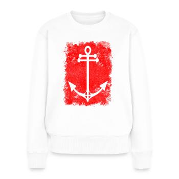 Côte Mer Accueil Ancre Moin Idées cadeaux Mer du Nord - Pull Premium bio Femme - blanc - Devant - Julia (174cm)