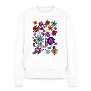 Tropical Look Anker Blumen und Blüten - Frauen Premium Bio Pullover - Weiß - Vorne - Julia (174cm)
