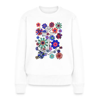 Anker Hoffnung Flower Power Peace Blumen - Frauen Premium Bio Pullover - Weiß - Vorne - Julia (174cm)