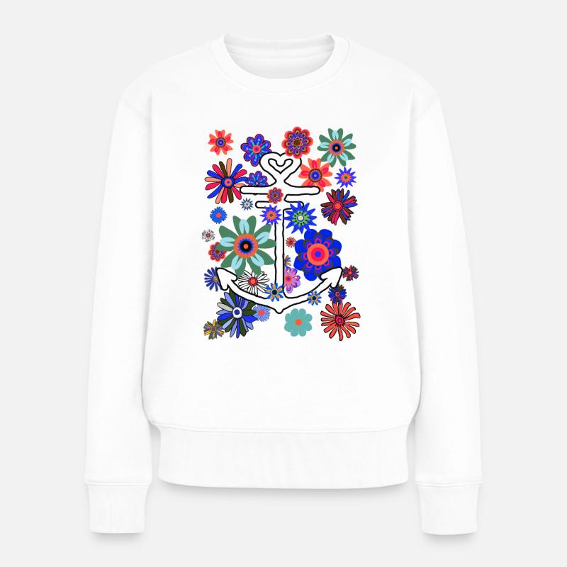 Anker Hoffnung Flower Power Peace Blumen - Frauen Premium Bio Pullover - Weiß