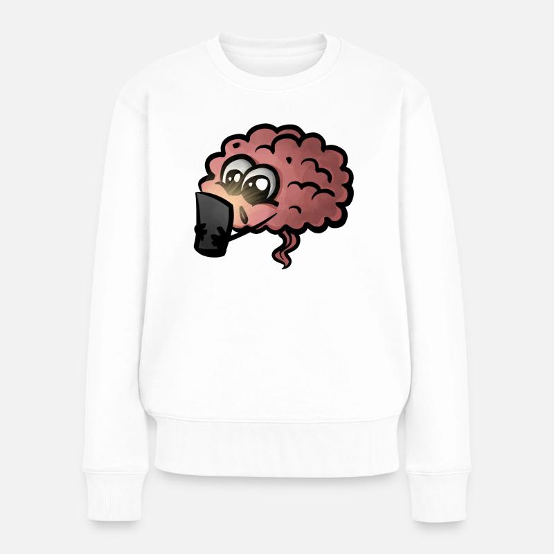 Gehirn Handy Sucht Geschenkidee - Dopamin süchtig - Frauen Premium Bio Pullover - Weiß