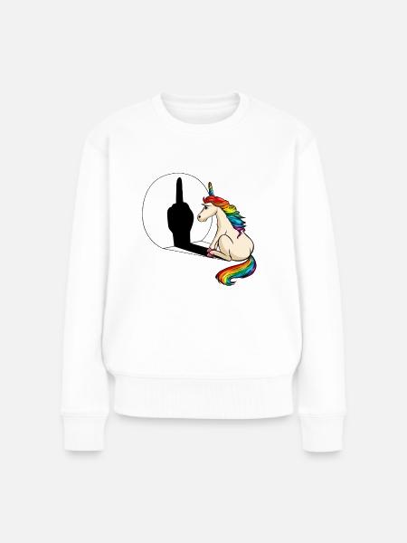 Einhorn Mittelfinger Schatten - Frauen Premium Bio Pullover - Weiß