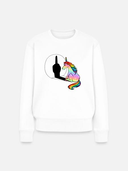Mittelfinger Einhorn Mittelfinger - Frauen Premium Bio Pullover - Weiß