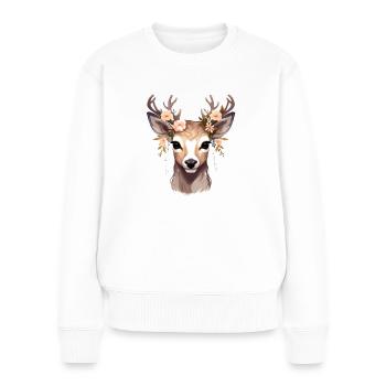 Deer stag with flowers in antlers - Women's Premium Organic Jumper - white - Front - Julia (174cm)