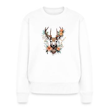 Deer flowers spring - Women's Premium Organic Jumper - white - Front - Julia (174cm)