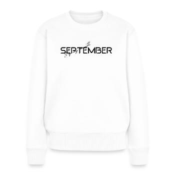 Septembre - C’est mon month - Pull Premium bio Femme - blanc - Devant - Julia (174cm)