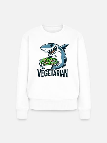 Vegetarischer Hai - Frauen Premium Bio Pullover - Weiß