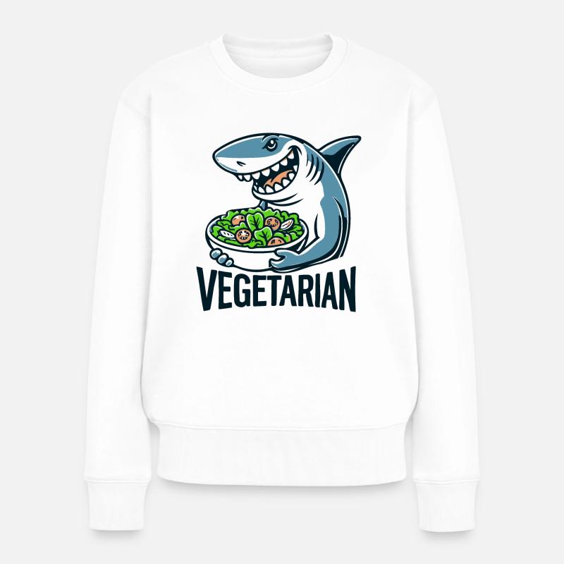Vegetarischer Hai - Frauen Premium Bio Pullover - Weiß