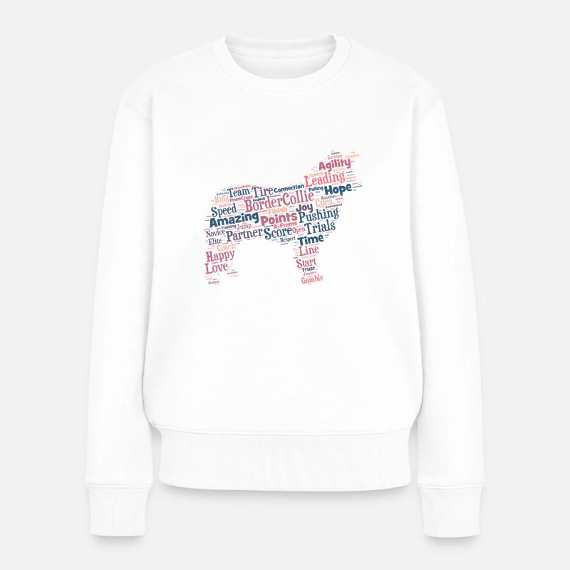Agility Border Collie Wordcloud engl - Frauen Premium Bio Pullover - Weiß