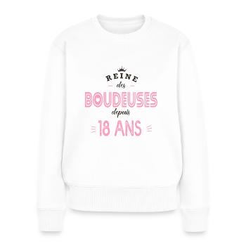 anniversaire 18 ans reine des boudeuses - Pull Premium bio Femme - blanc - Devant - Julia (174cm)
