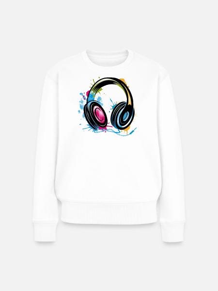 bunter Graffiti Kopfhörer - Frauen Premium Bio Pullover - Weiß