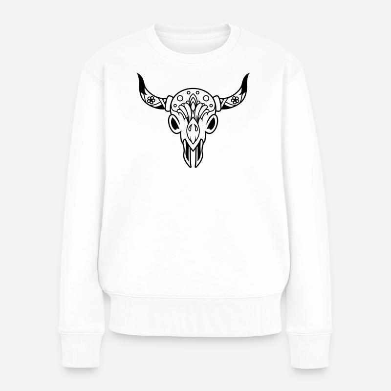 Schädel mit Hörnern - Frauen Premium Bio Pullover - Weiß