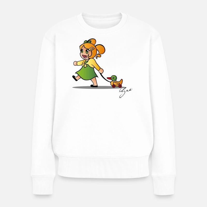 Mädchen mit Ente - Frauen Premium Bio Pullover - Weiß