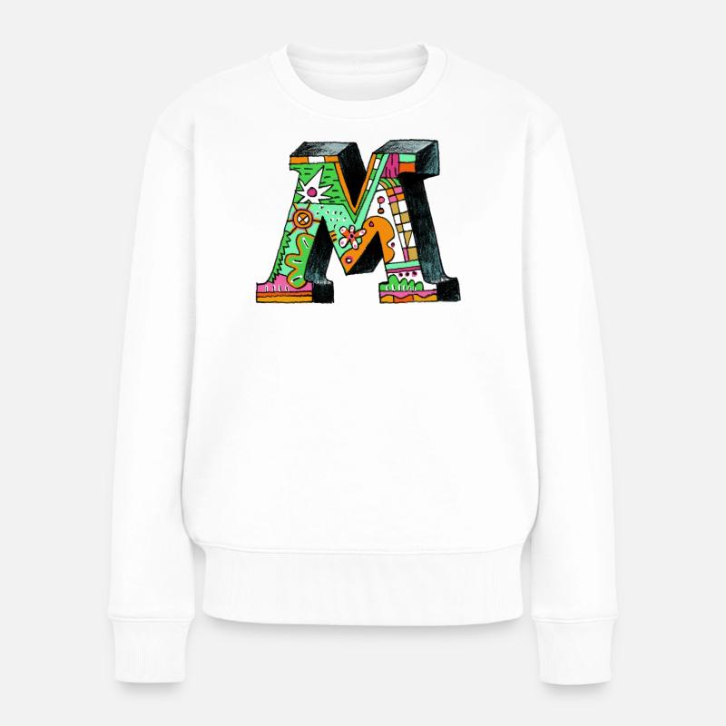 M Farbexplosion Doodle-Kunst - Frauen Premium Bio Pullover - Weiß