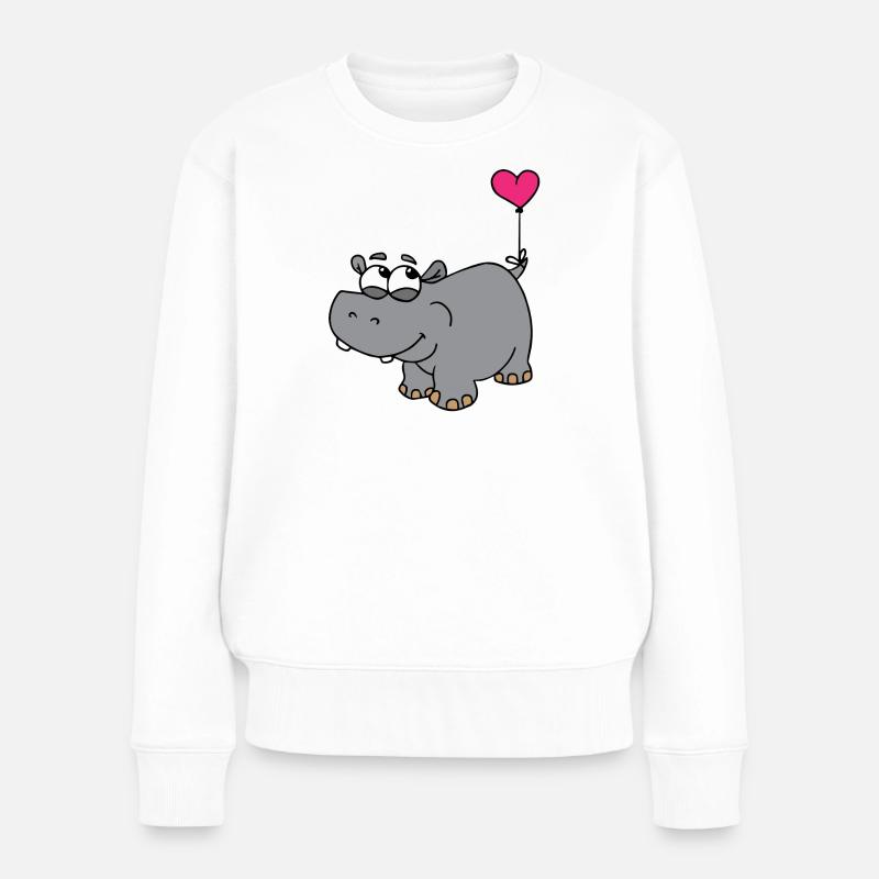 Nilpferd mit Herzballon - Frauen Premium Bio Pullover - Weiß