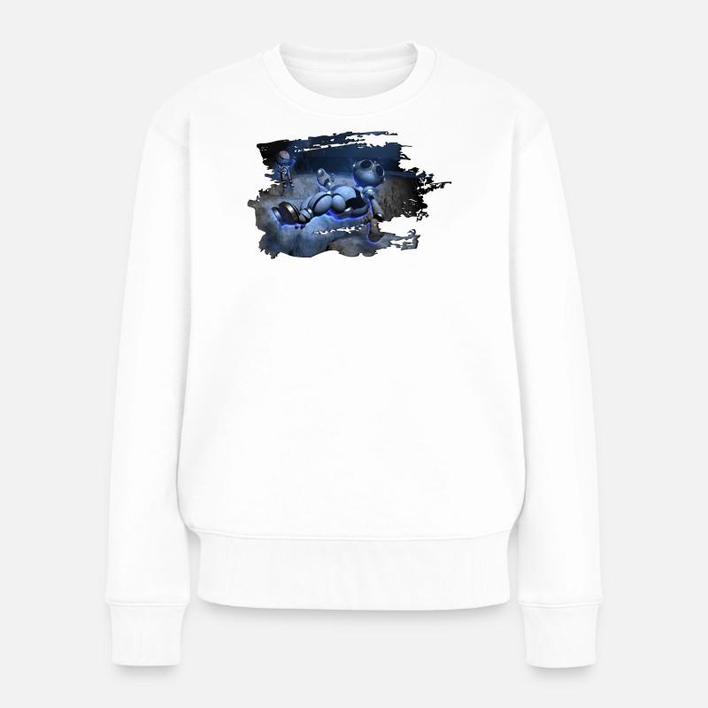 robo moon - Frauen Premium Bio Pullover - Weiß