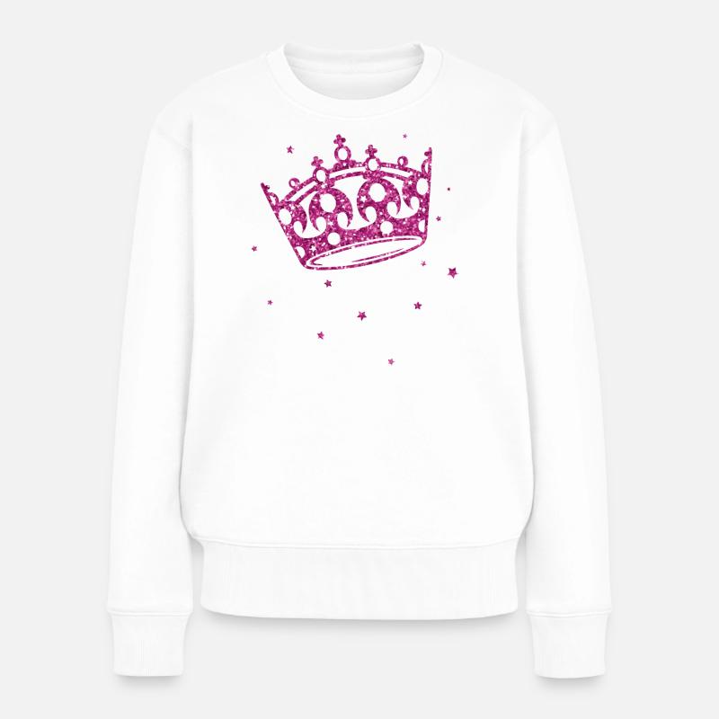Prinzessinnen Krone mit Glitter - Frauen Premium Bio Pullover - Weiß