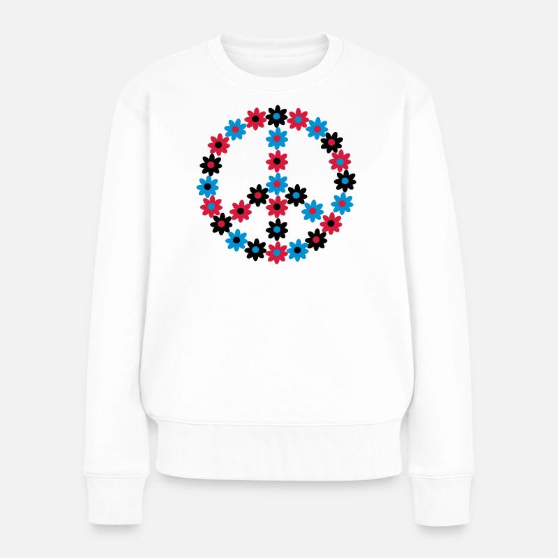 Blumen Friedenszeichen - Frauen Premium Bio Pullover - Weiß