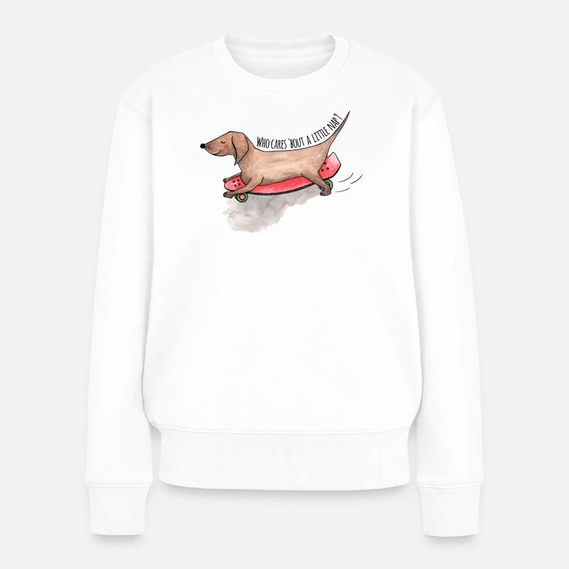 Dackel Longboard Hunde Schläfchen - Frauen Premium Bio Pullover - Weiß
