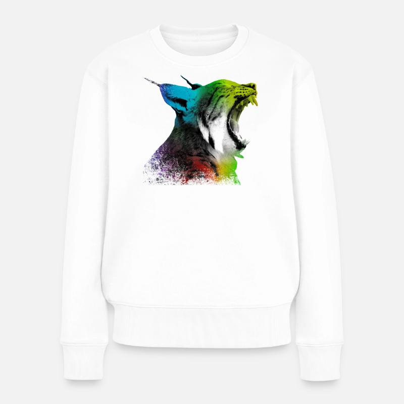 Gähnender Luchs - Frauen Premium Bio Pullover - Weiß