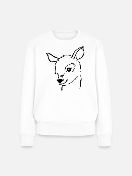 Reh Rehkitz handgemalter Rehkopf - Frauen Premium Bio Pullover - Weiß