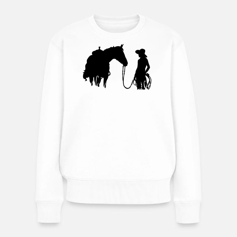 Frau mit Pferd - Frauen Premium Bio Pullover - Weiß