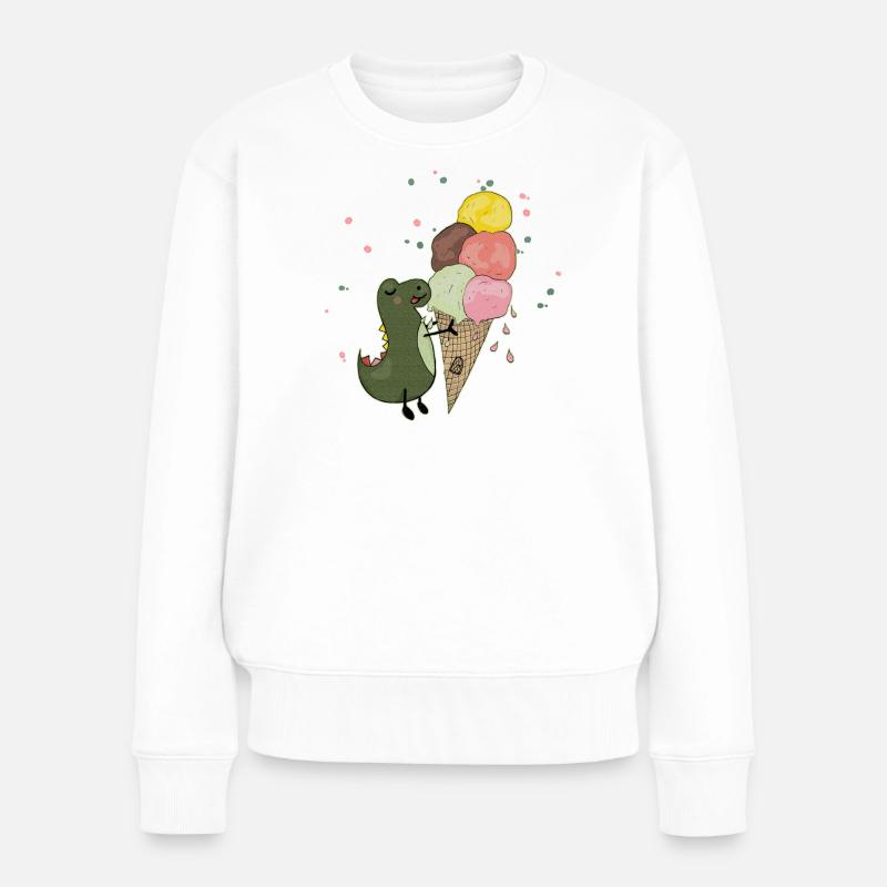 Dino mit Eis - Frauen Premium Bio Pullover - Weiß