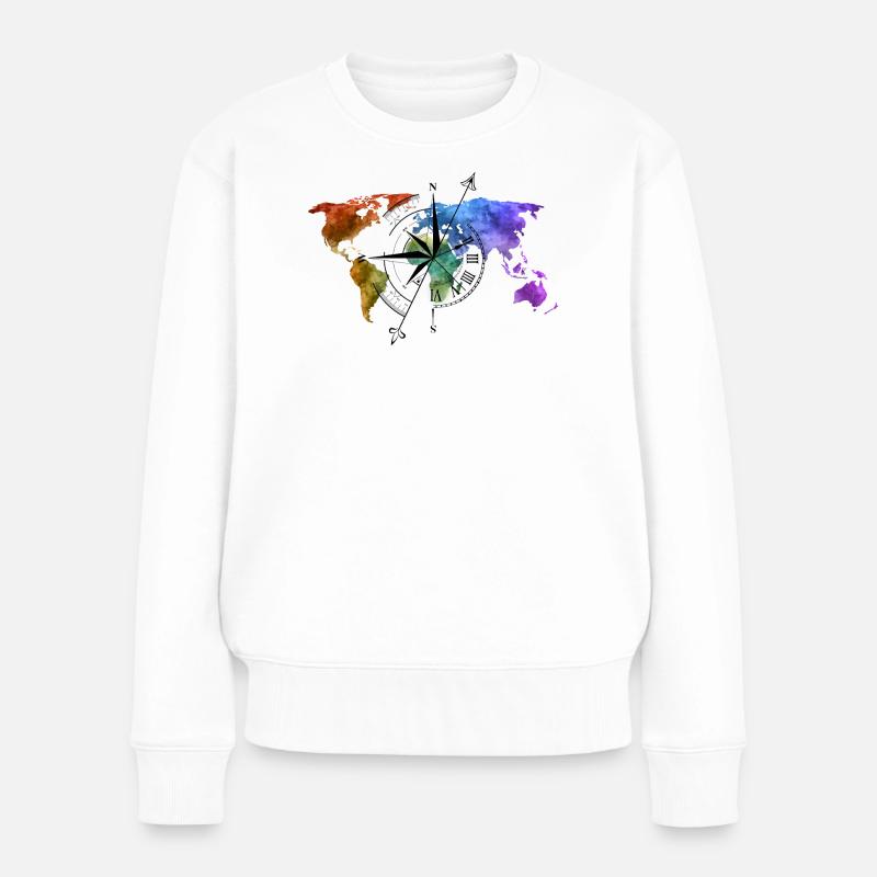 Weltenbummler Kompass - Frauen Premium Bio Pullover - Weiß