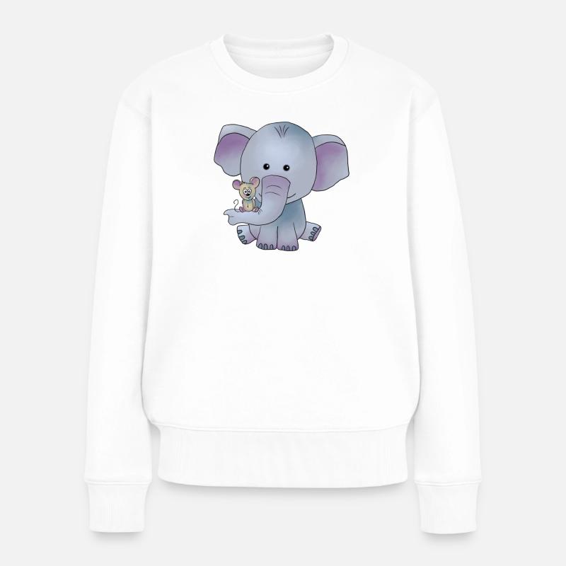 Elefant mit Maus - Frauen Premium Bio Pullover - Weiß