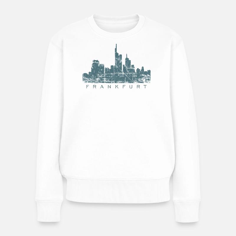 Frankfurter Skyline (Vintage/Blau) Frankfurt - Frauen Premium Bio Pullover - Weiß