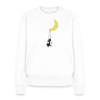 Kleinkind schaukelt unter Mond StreetArt - Frauen Premium Bio Pullover - Weiß - Vorne - Julia (174cm)