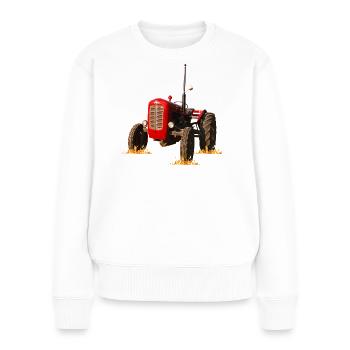 Roter Traktor Kraftdruck - Frauen Premium Bio Pullover - Weiß - Vorne - Julia (174cm)