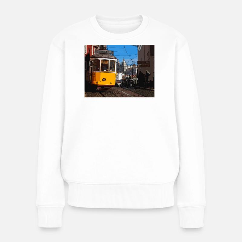 Straßenbahn in Lissabon - Frauen Premium Bio Pullover - Weiß