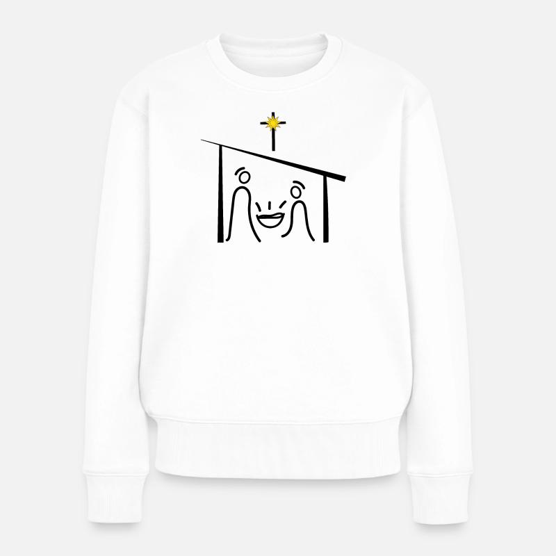 Weihnachtskrippe, Jesus, Weihnacht, Advent - Frauen Premium Bio Pullover - Weiß