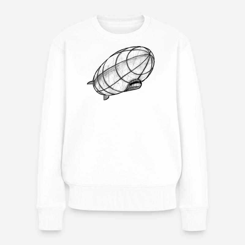 Zeppelin Zeichnung Perspektive - Frauen Premium Bio Pullover - Weiß