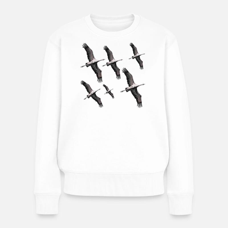 Vogelzug Kraniche - Frauen Premium Bio Pullover - Weiß