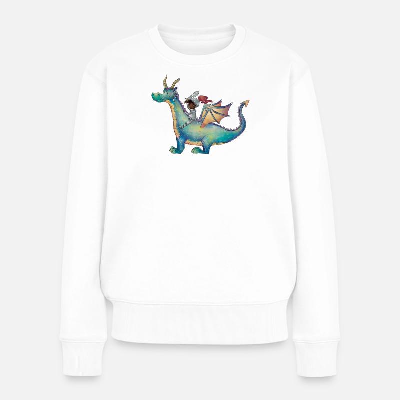 Fille avec dragon dans une aventure magique - Pull Premium bio Femme - blanc