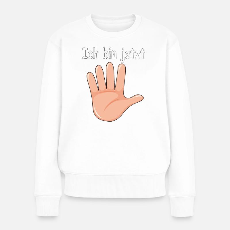 Hand mit Text Ich bin jetzt 5 Jahre alt Geburtstag - Frauen Premium Bio Pullover - Weiß