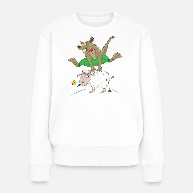 loup saute par-dessus le mouton - loup avec mouton - Pull Premium bio Femme - blanc