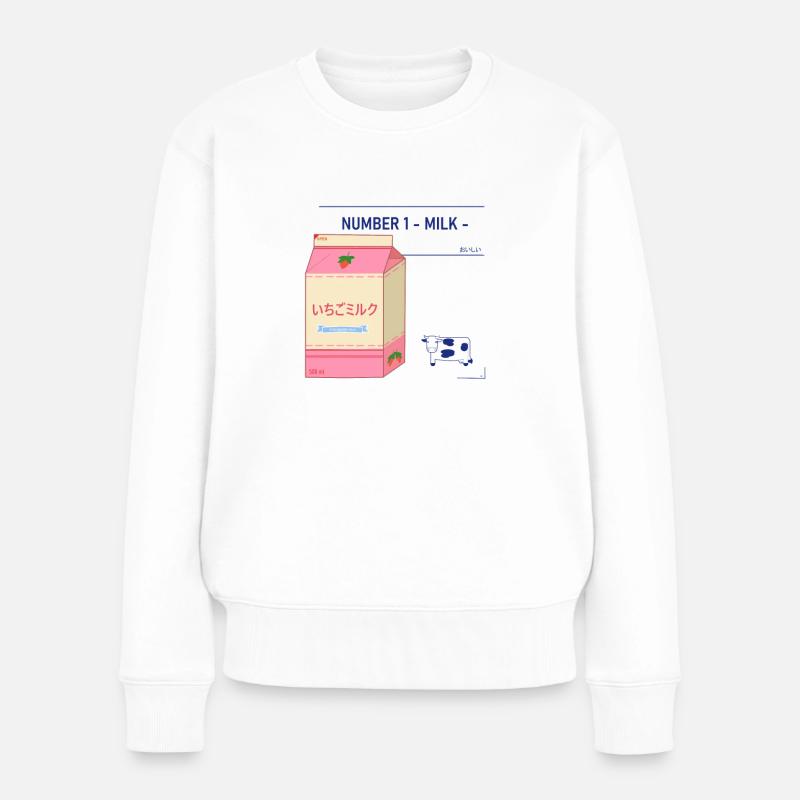 Japanisches Erdbeermilch-Ziegel-Design - Frauen Premium Bio Pullover - Weiß