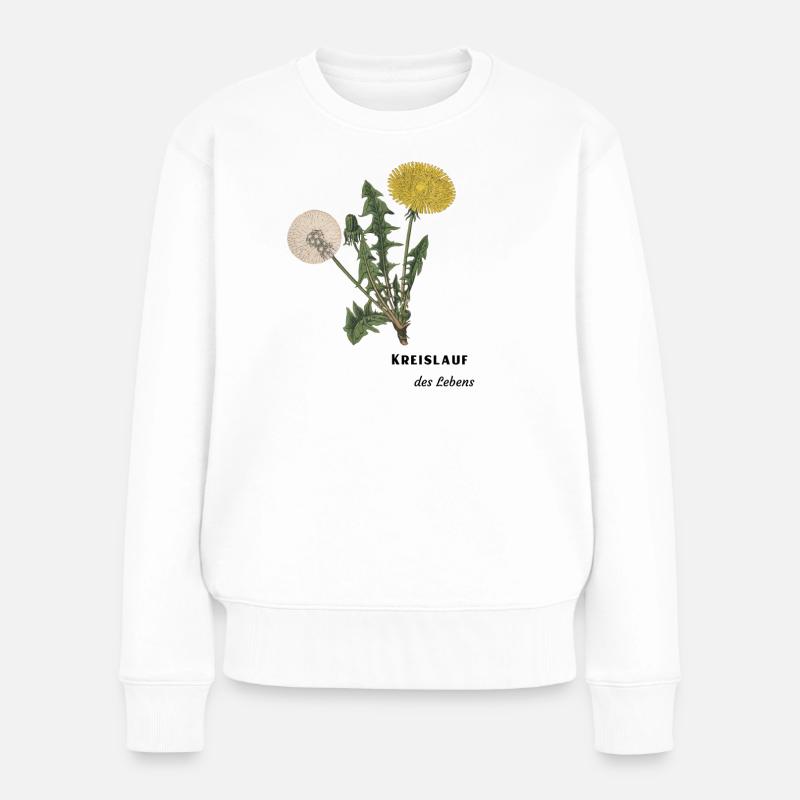 Kreislauf des Lebens, Löwenzahn, Pusteblume - Frauen Premium Bio Pullover - Weiß