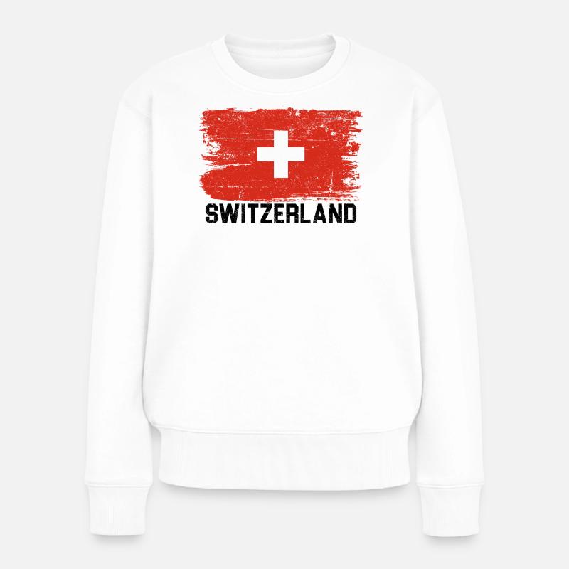 Schweizer Flagge Bürstenkreuz - Frauen Premium Bio Pullover - Weiß