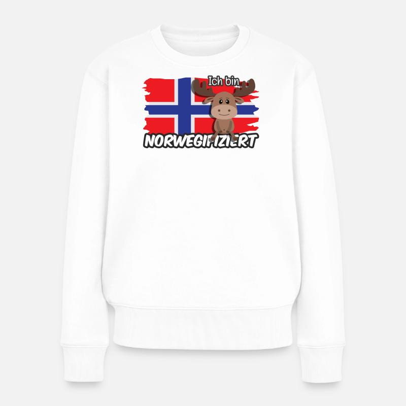 Ich bin Norwegifiziert Spruch Flagge Elch - Frauen Premium Bio Pullover - Weiß