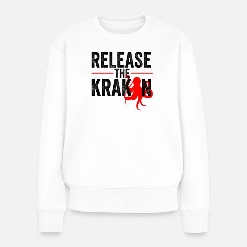 Release The Kraken Tintenfisch Rot Geschenk Spruch - Frauen Premium Bio Pullover - Weiß