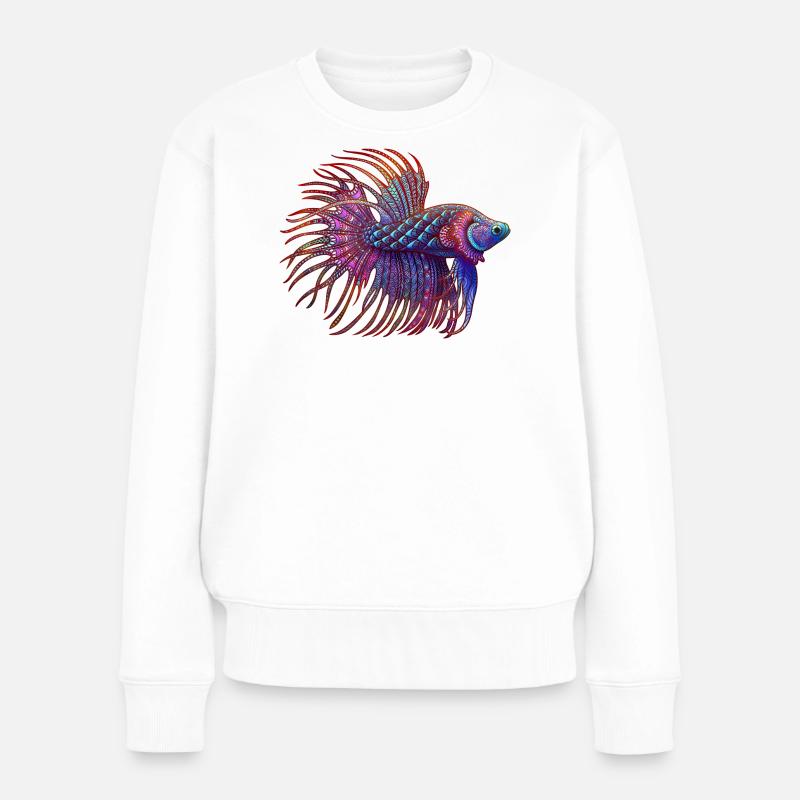 Betta Zentangle Farbe - Frauen Premium Bio Pullover - Weiß