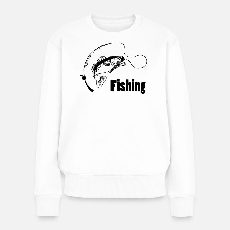 Canne à pêche avec hameçon et poisson - Pull Premium bio Femme - blanc