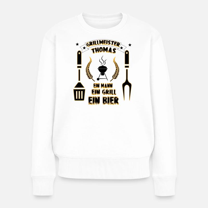 Grillmeister Thomas Grill Geschenk - Frauen Premium Bio Pullover - Weiß