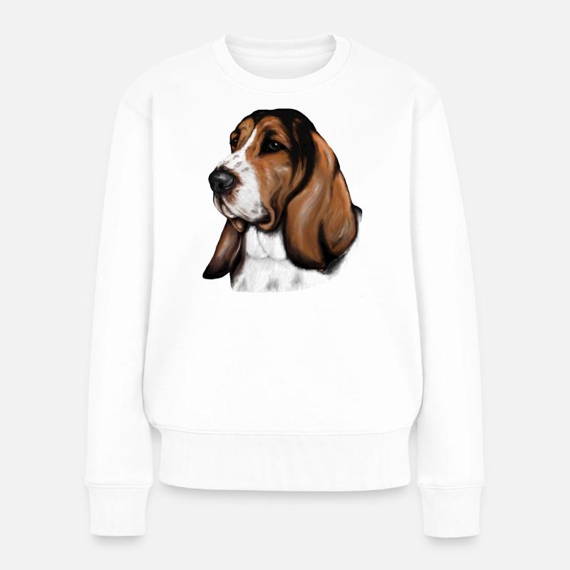 Basset Portrait - Frauen Premium Bio Pullover - Weiß