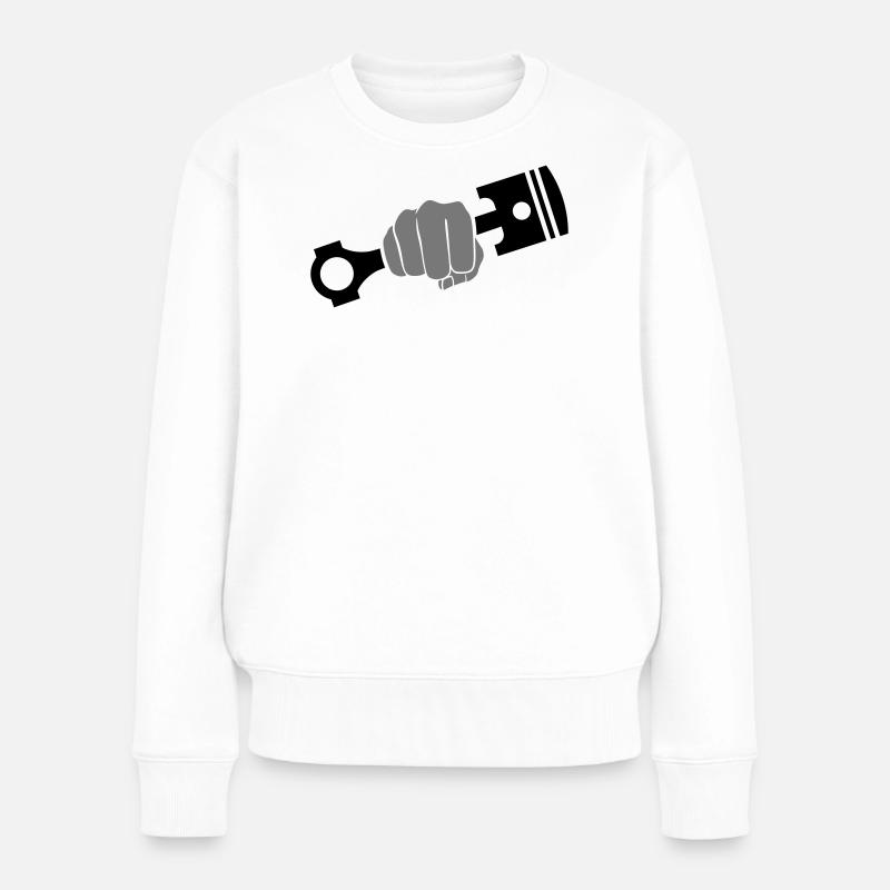 Faust hält Motor Kolben - Frauen Premium Bio Pullover - Weiß